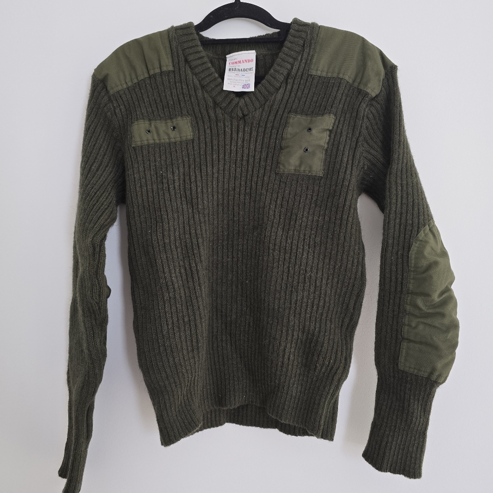 Vintage Genuine Commando Sweater Blauer Made in England Green Wool - XL